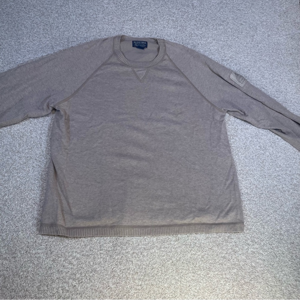 Vintage Polo Jeans Co Sweater Tan Crew Neck Ralph Lauren Men’s Large 100% Cotton